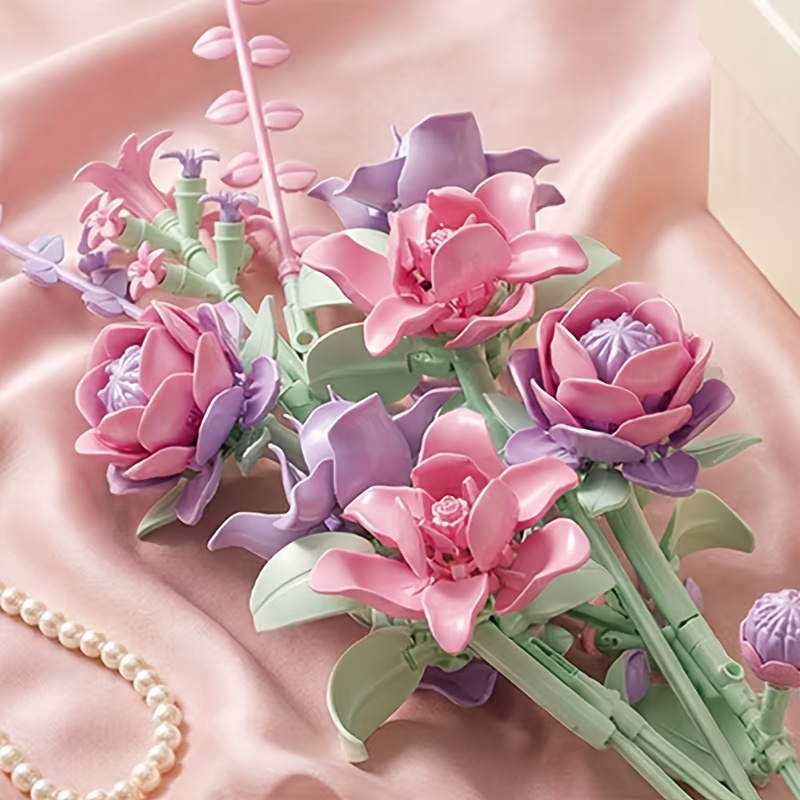 Pink Purple Peony Wind Chime Flower Building Block Set